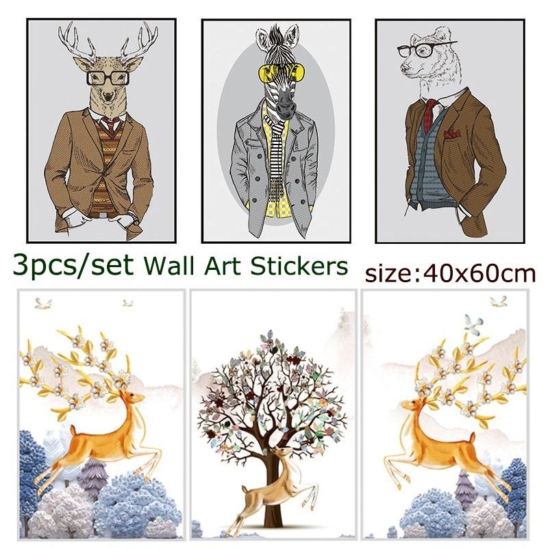 3pcs/set  Self-adhesive Decorative Wall Stickers Picture Warm Poster Home Layout Background Wallpape