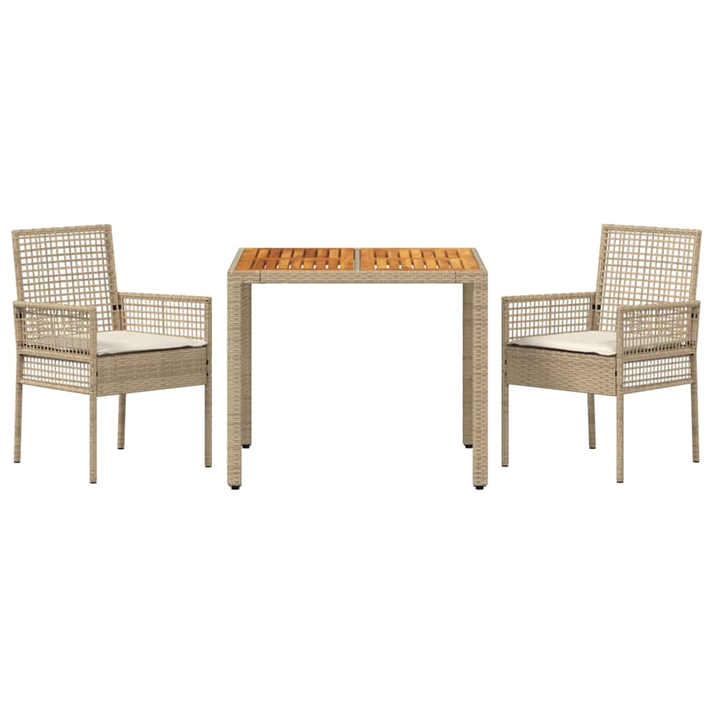 Garden Dining Set 3 Pcs Beige Poly Rattan