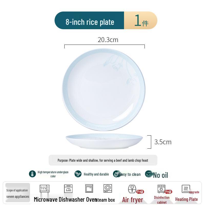 Tangshan Bone China Tableware Set: Underglaze Rice Bowls, Plates, Noodle & Soup Bowls, Chopsticks Combination.