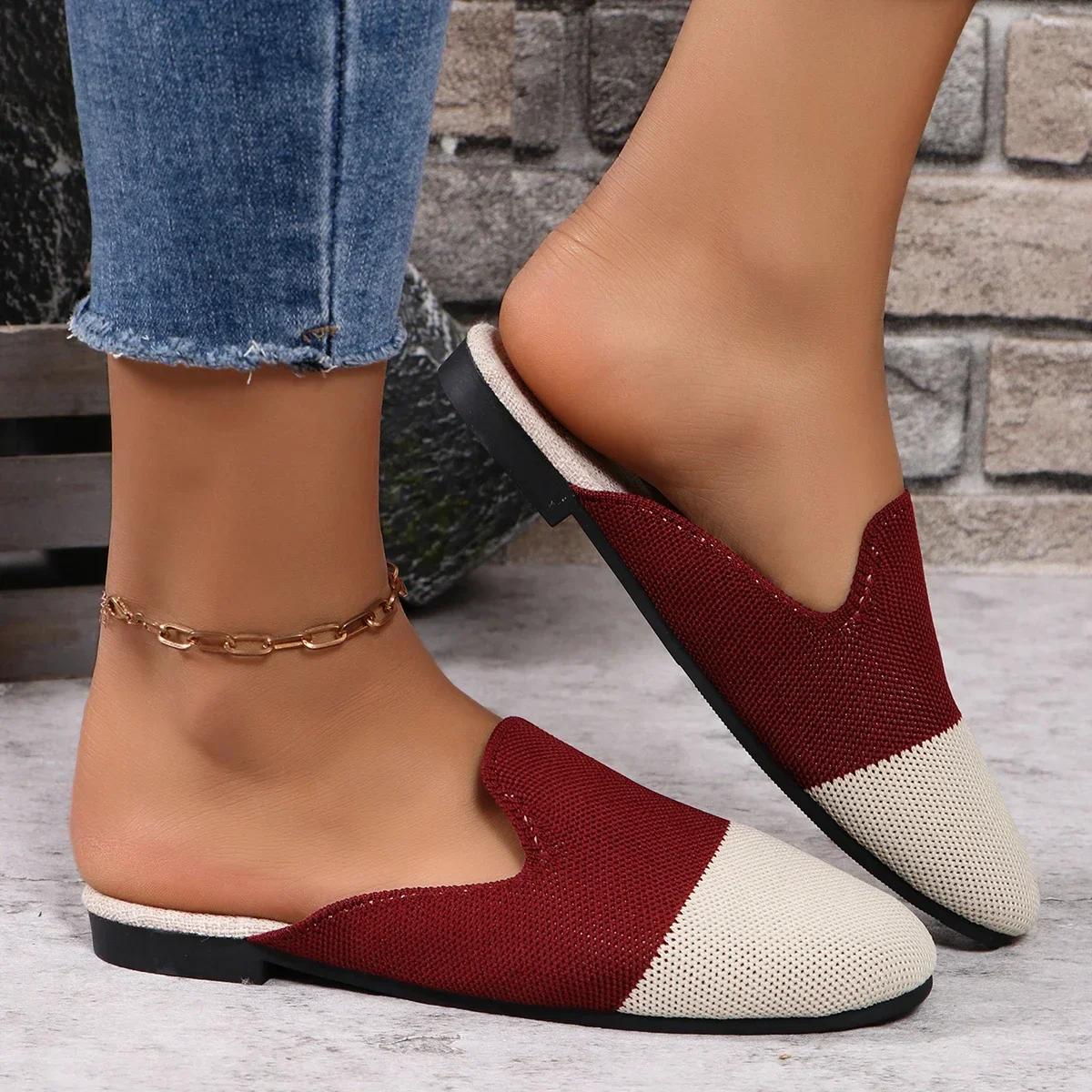 

Обувь женская 2024 года, горячая распродажа, закрытый носок, женские тапочки, новые повседневные тапочки в тон, женские высококачественные легкие тапочки на плоской подошве 42 вино красного