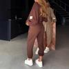 2025 Trendy Women's Knit Two-Piece Set: Long-Sleeve Top & Wide-Leg Pocket Pants