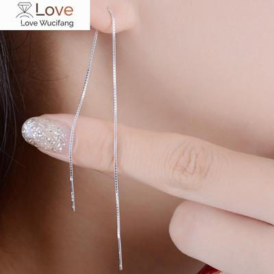 Vintage Silver Color Bar Long Thread Tassel Drop Earrings For Women Glossy Geometric Korean Earring Fashion Jewelry New