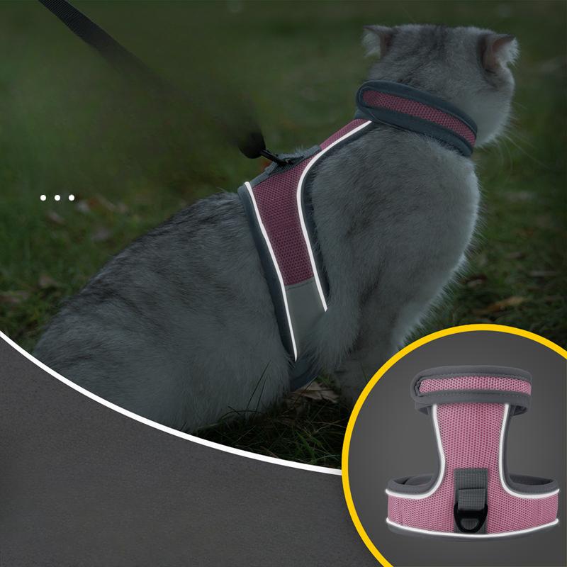 Cat Leash Velcro Reinforced Anti-escape Reflective Cat Leash Pet Chest and Back Strap Set Breathable