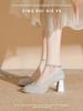 A straight buckle platform fine flash spring new high heels Mary Jane premium sense square toe block heels women