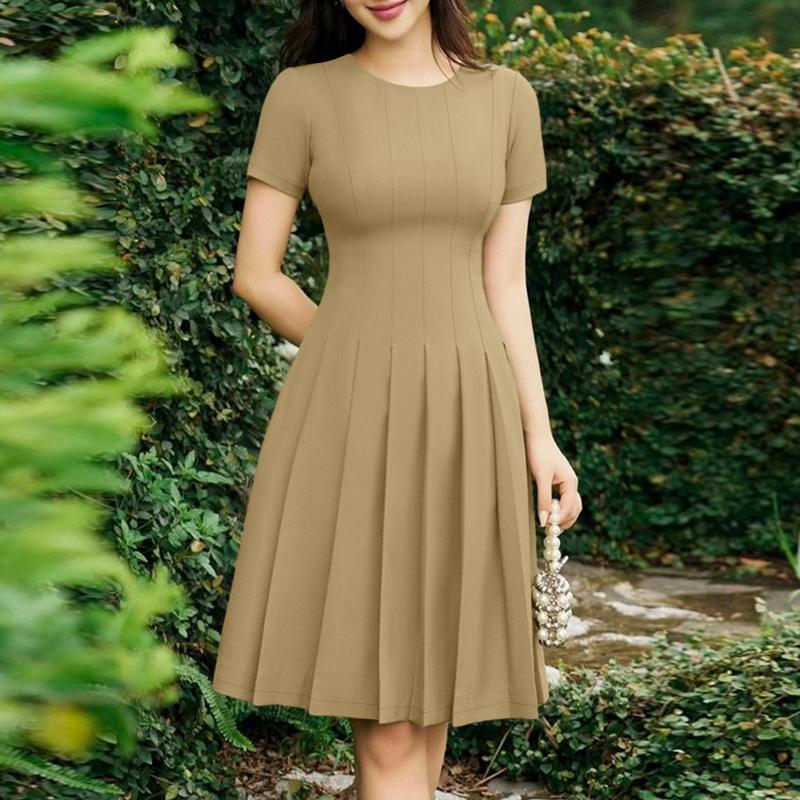 ZANZEA Kadın Yazlık Günlük Yuvarlak Yaka Kısa Kollu Elbise