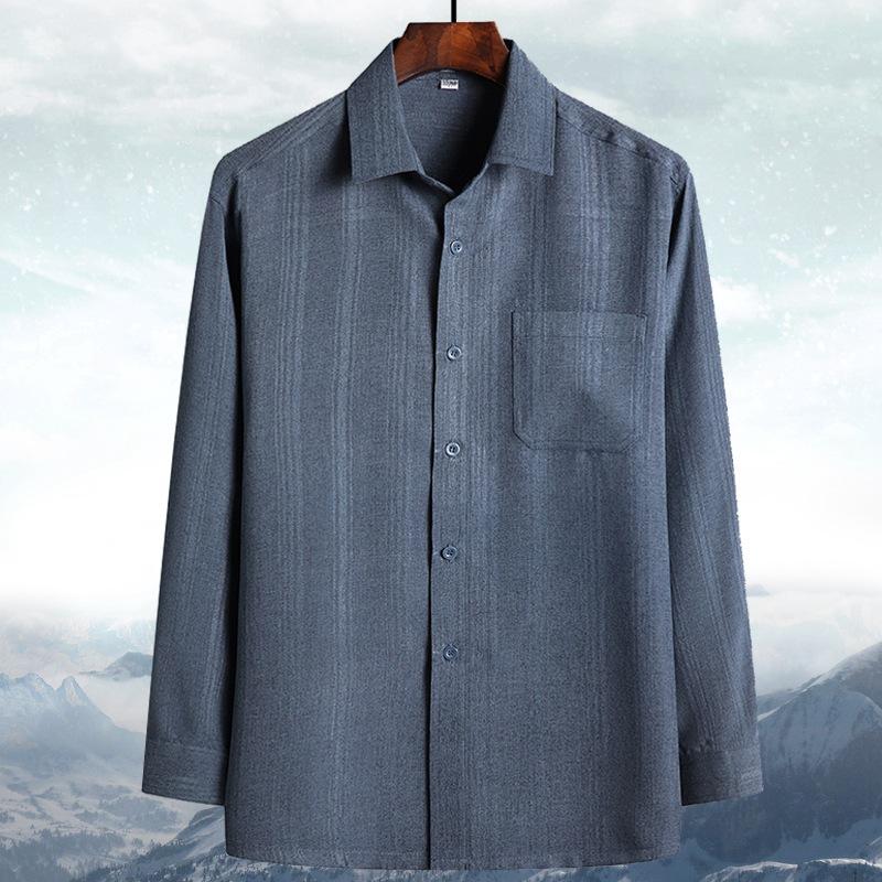 Spring, Autumn and Summer Dad Long-sleeved Shirt Middle-aged and Elderly Male Grandpa Old Man Shirt Loose Cotton and Linen