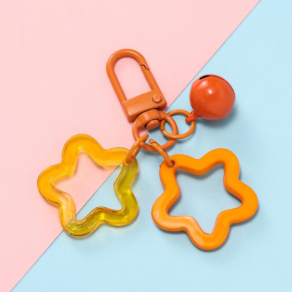 1pcs Hollow Star Charm Pendant with Small Bell Colorful Acrylic Beads Keychain Accessories Bag Lanyard Keyring Jewelry Making