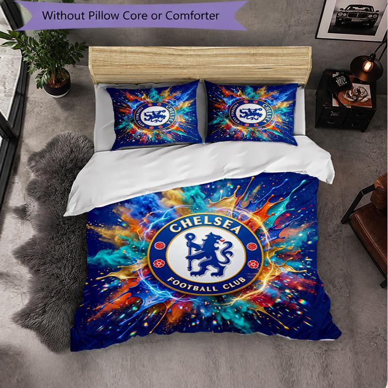 Chelsea FC Pattern 3 Pieces Bedding Set Soft Microfiber Duvet Cover with Pillow Cases for Bedroom