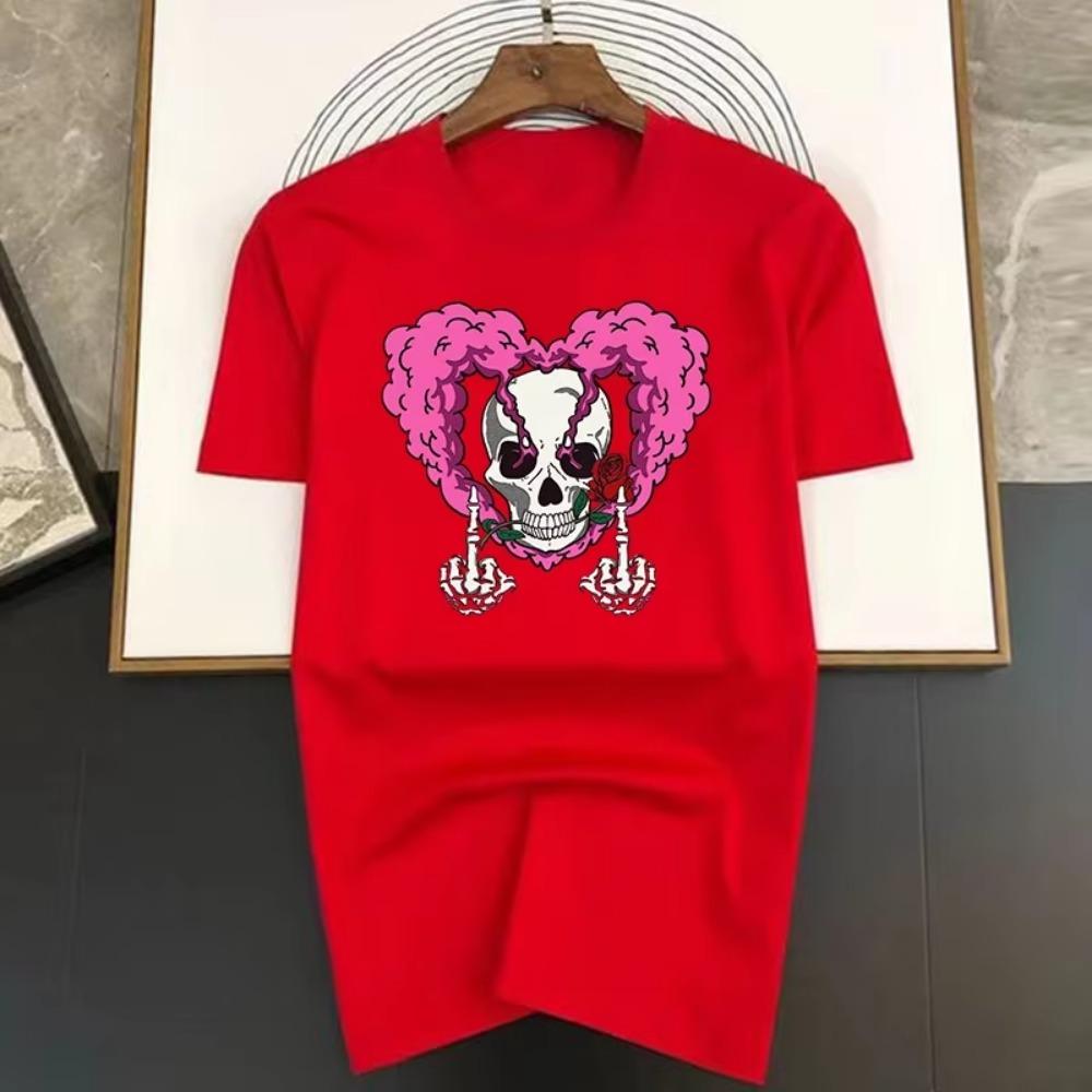 Luxury Brand Heart Skeleton Pattern Print T Shirt For Man Summer Vintage Unisex Oversized T-shirt Y2k Tops Short Sleeve Men's