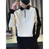 Autumn and Winter Men's Patchwork Sweatshirt Fashion Long Sleeve T-shirt High-end Korean Half Zip Polo Shirt