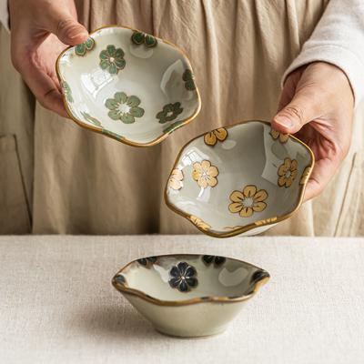 Retro High-Value Taste Plate Flower Ceramic Plate Household Dessert Plate Japanese Tableware Plate Commercial Dipping Plate