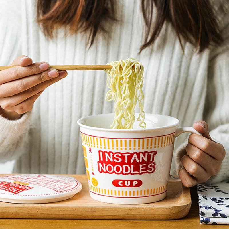 Ins style kreative Instant-Nudel Keramik Tasse Schüssel mit Deckel Bento-Box Studenten Brotdose Instant-Nudel Schüssel Suppenschüssel Set