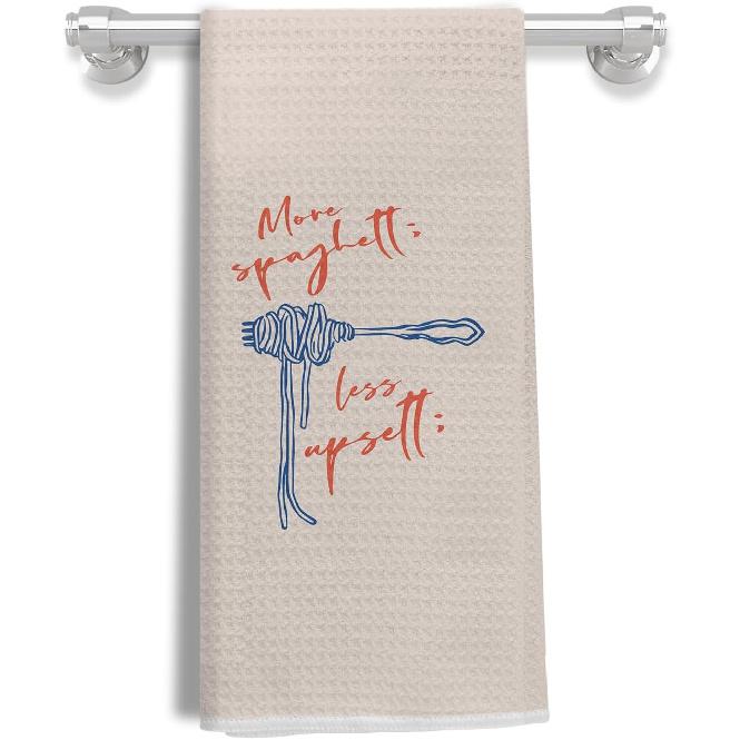 Funny Italian Kitchen Towels-Spaghetti Tea & Hand Towels for Kitchen & Bathroom Decor,More Spaghetti Less Upsetti Italian Dish Towels for Funny Italian-1