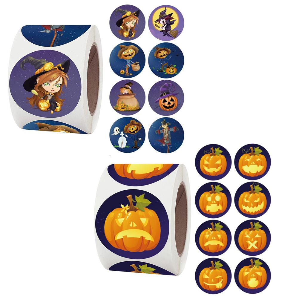500pcs/roll Self-adhesive Label Sticker Halloween Pumpkin Pattern Candy Wrapping  Paper