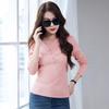 Spring Autumn V-neck Solid Color T-shirt Women Long Sleeve Chic Buttons Pullover Top Female Slim Bottomed Tee