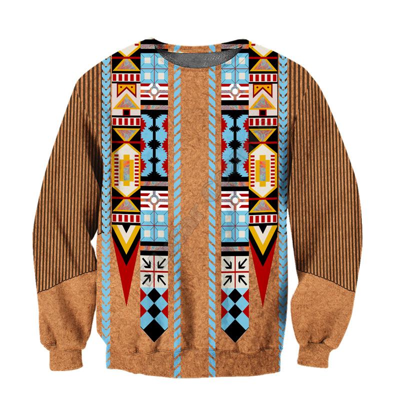 3D Digital Indian Print Round Neck Sweatshirt Comfortable Casual Loose Long-sleeved Pullover Top