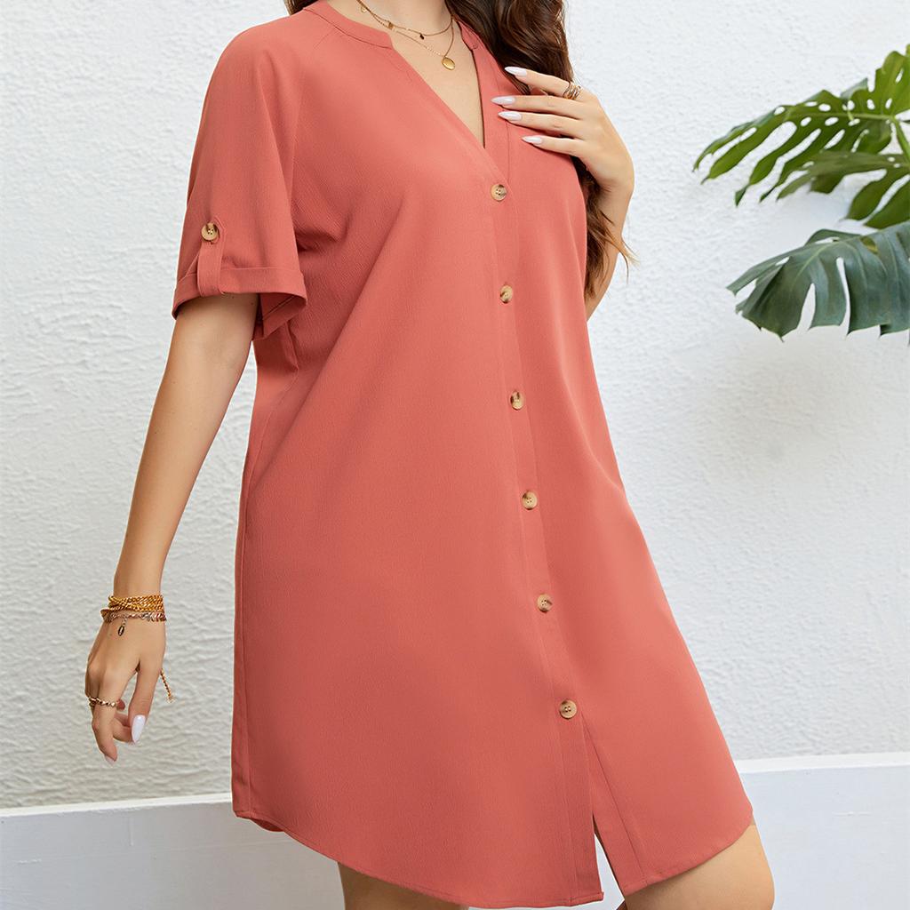 HNXC Dámská móda Léto Jaro Jednobarevný potisk Neformální šaty s krátkým rukávem a výstřihem do V Velká velikost