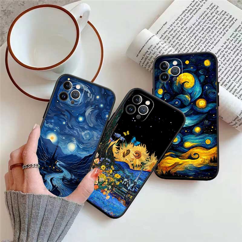 RE55 Starry Night Van Gogh Painting New High-End Shell Phone Case for Redmi Note 13 14 Pro+ Plus A3 A3X 13X 13C 13R 14S 14C 14R