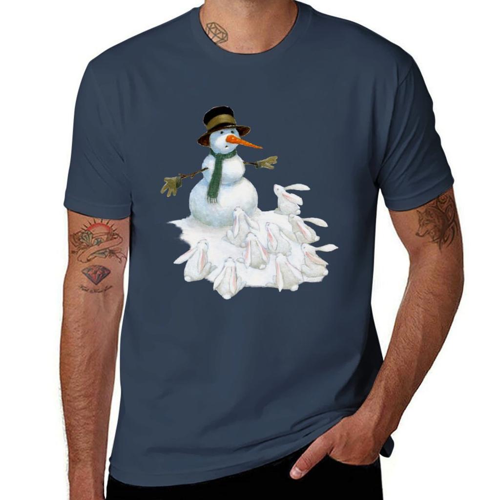 Snowunisex With Carrot Nose Facing Hungry Bunnies Tshirt Heavy Duty Casual Work Tee