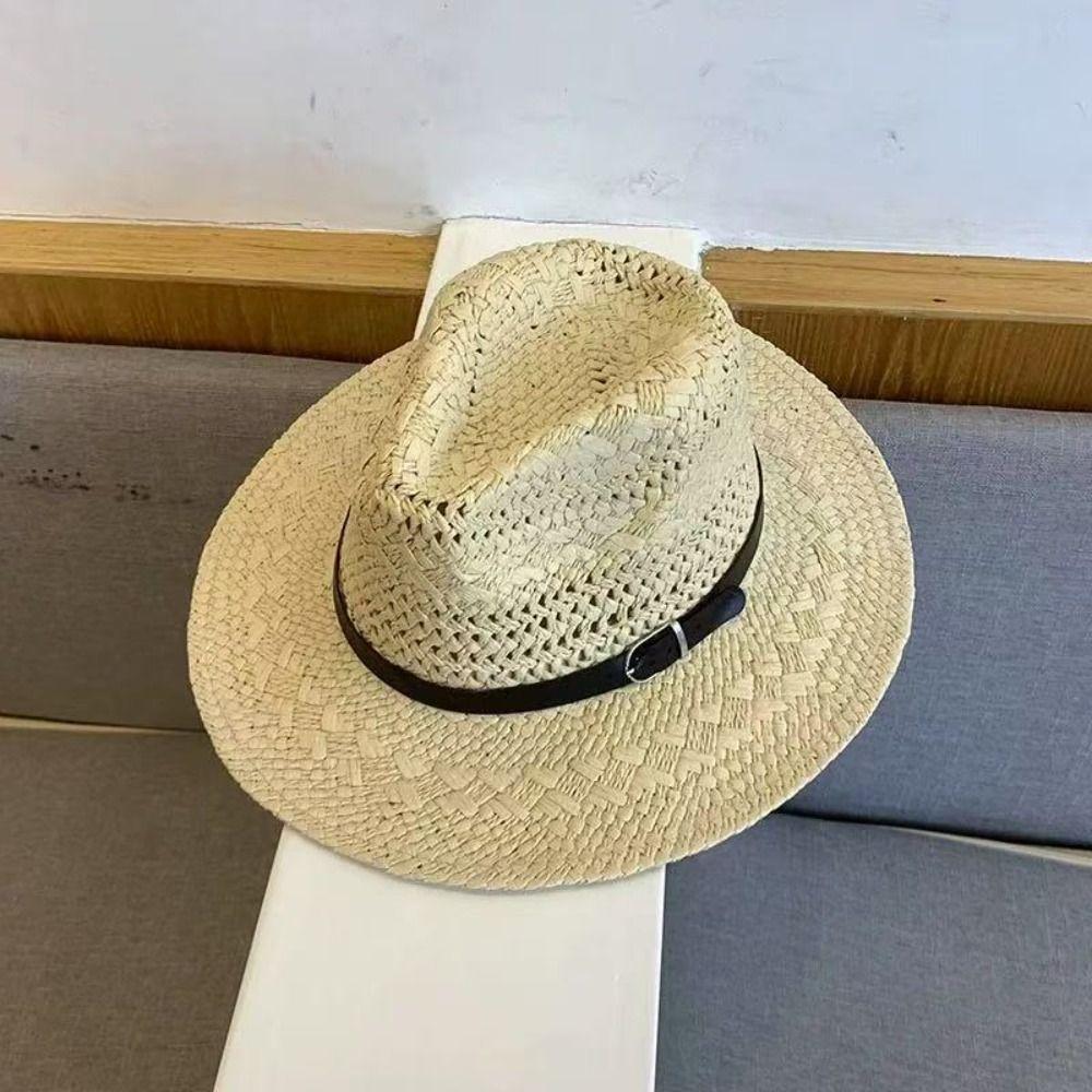 Jazz Hollow Straw Hat Wide Brim Visor Cap Fashion Western Cowboy Hat  Summer