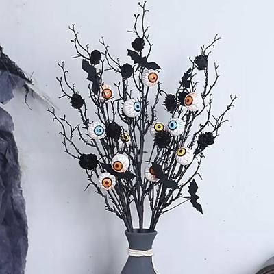 Décorations d'Halloween Noires Accessoires d'Halloween Tiges Florales Branches Ornement de Bureau DIY Érable Citrouille Fleur