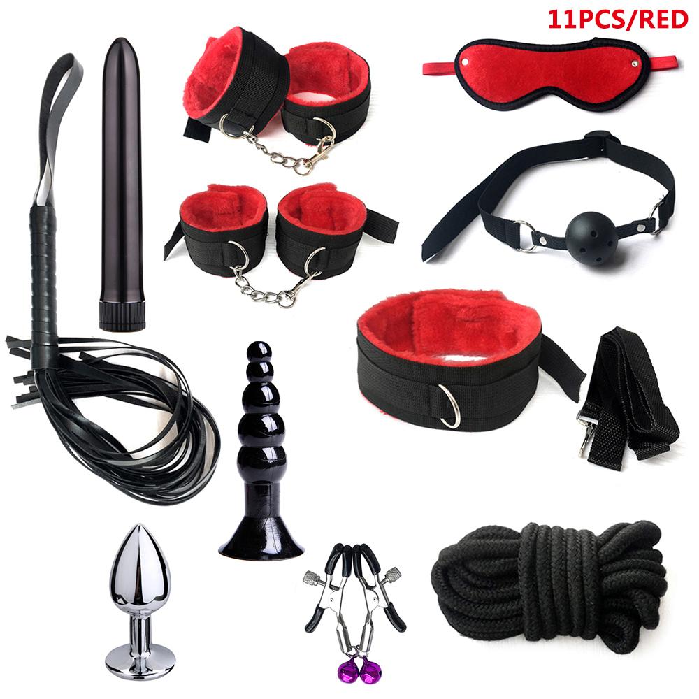 Set Bondage de Pat Pentru Jocuri Adulți Erotic Piele PU Seturi Cătușe Bici Căluș Anal Clame pentru Mamelon Frânghie Jucării Sexuale Femei Cuplu