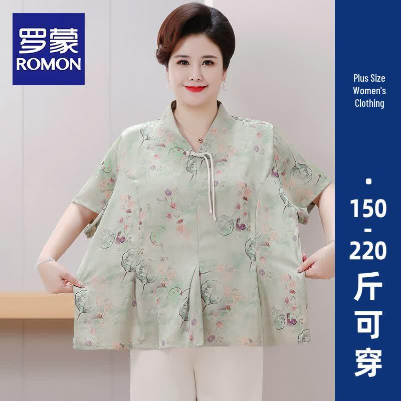 ROMON Women s 2026 Summer Plus Size Chinese Style Short Sleeve Top 8XL