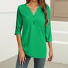 Women's T Shirt Solid Color Button 3/4 Sleeve Daily Weekend Fashion Basic V- Neck Regular Top