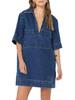 Vestito Chemise Mini in Denim Estivo da Donna con Colletto Scollo a V Vestito Jeans con Tasche