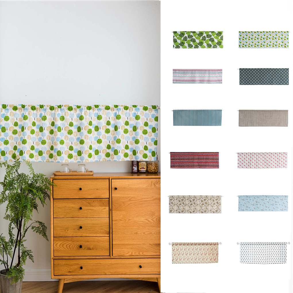 Printed Short Curtain Window Dressing Rod Kitchen Cabinent Door Decorative Valance Half Panels
