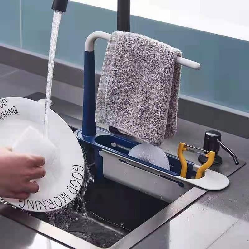 Kitchen Sinks Organizer Telescopic Sink Shelf Soap Sponge Storage Rack Adjustable Drain Rack Storage Basket Kitchen Accessories