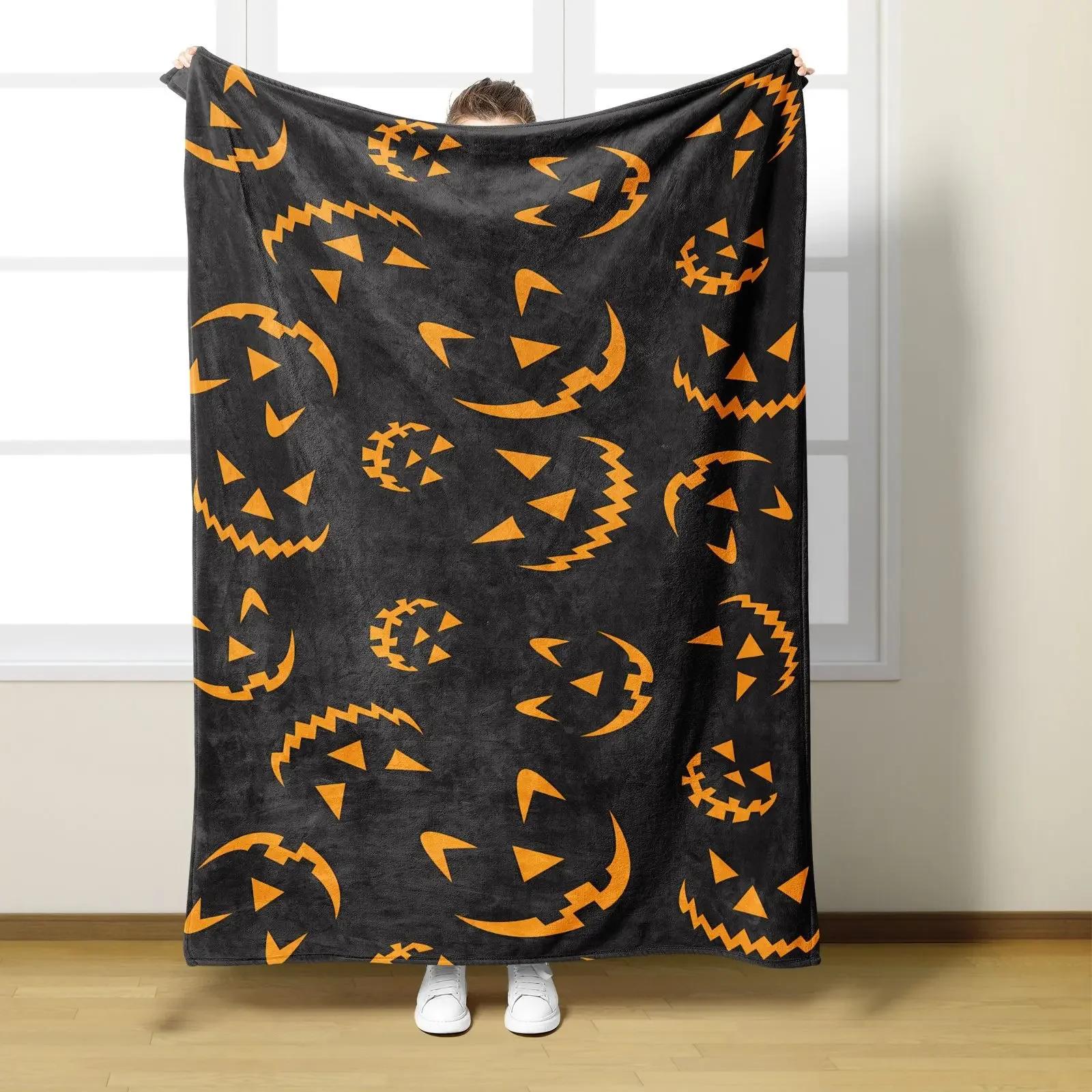 

Orange Halloween Blanket Winter Warm Soft Cartoon Pumpkin Digital Printed Flannel Throw Blankets For Sofa Bedquilt 75x100cm (30x40inch)