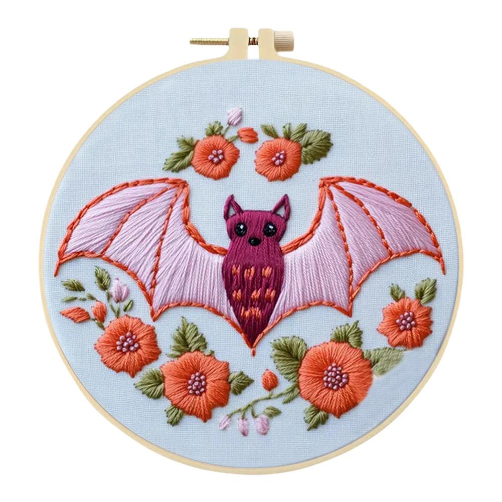 Halloween Stamped Cross Stitch Embroidery Kits with Hoop Cloth Color Thread for Beginners DIY Arts Ornament Cross Stitch Sets