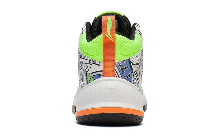 Li Ning YOUNG Slip Resistant Cushioning Abrasion Resistant Mid top Basketball Shoes White Blue Teenagers YKBS088-5