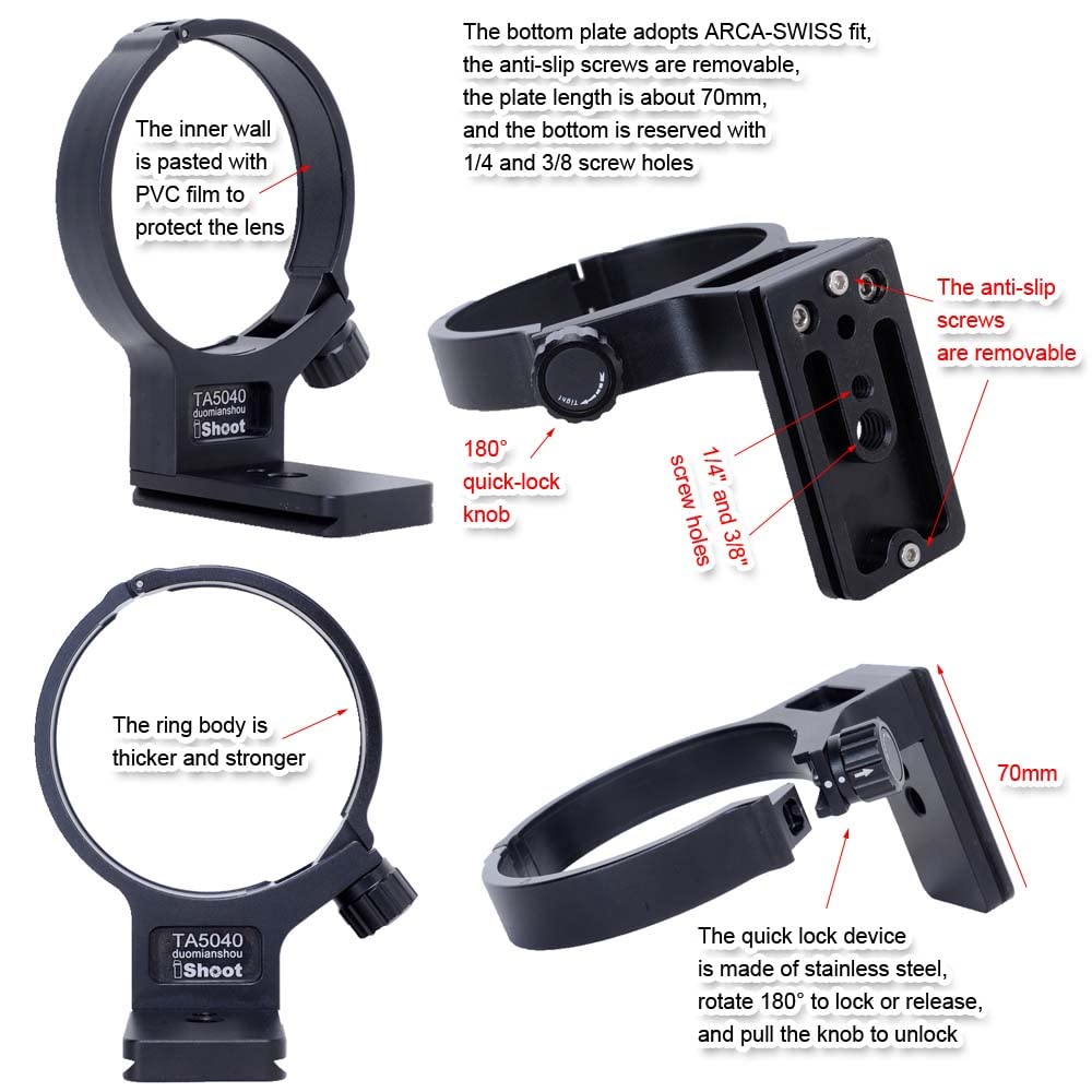 iShoot Metal Lens Support Lens Bracket Tripod Camera Tripod Mount Compatible with Tamron Di III VXD Quick Release Plate with Thread Compatible with