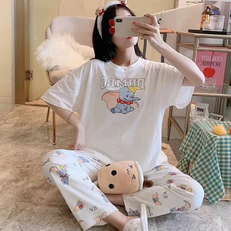 Pajamas women's short-sleeved trousers summer cartoon cute 2 new cartoon spring and summer loungewear suit can be worn outside