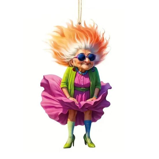 Akryl Bil Bakspeil Sjarm Fe Prinsesse/Gammel Dame Julepynt 2D Flat Auto Hengepynt til Juletre Bildekor