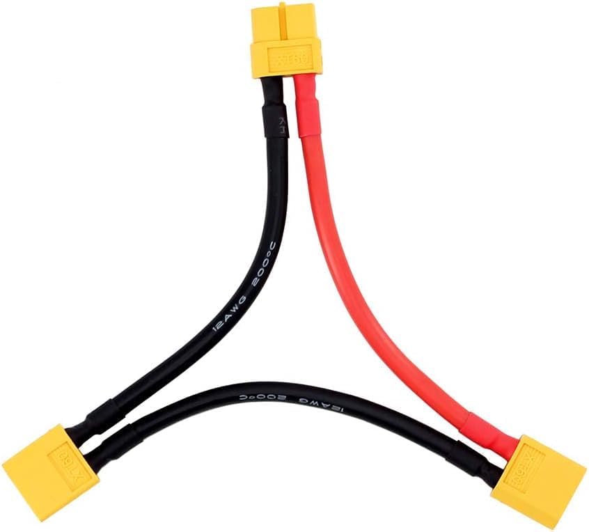 2Pcs XT60 Series Adapter Cable for 2 Lipo with 4 Pairs XT60 Connector – Voltage Increase, Male Female Connectors, for RC Models