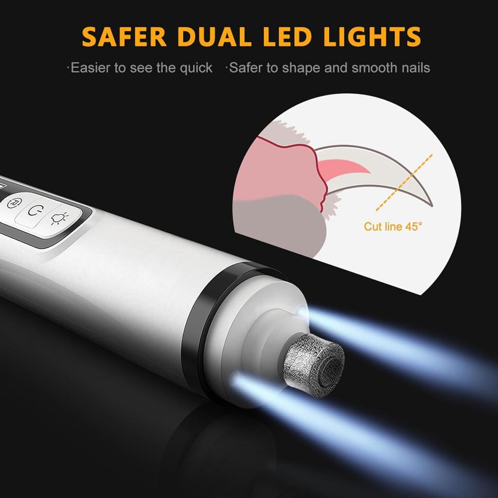 2026 Hund Katze Nagel Schleifer 3 Geschwindigkeiten mit LED Licht & Wiederaufladbarem USB Laden Haustier Nagel Leise Pflege Schere