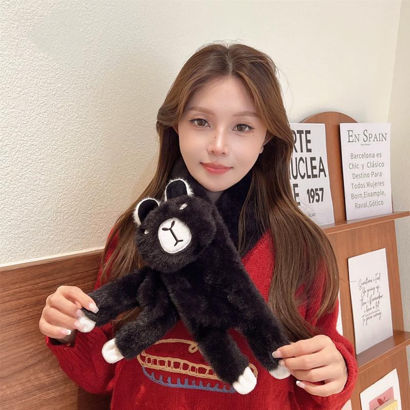 1Pc Fur Collar Soft Polyester Fiber Cartoon Plush Scarf Skin-friendly Faux Rabbit Fur Warm Capybara Clothing Accessories