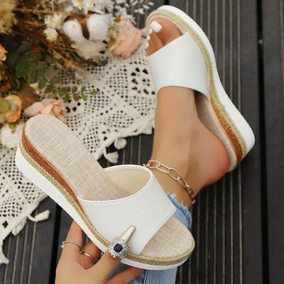 Sommerschuhe für Damen Rom Hanf Peep Toe Damen Keilslipper Outdoor Komfortslipper Lässige Pantoletten Damen Plateausandalen