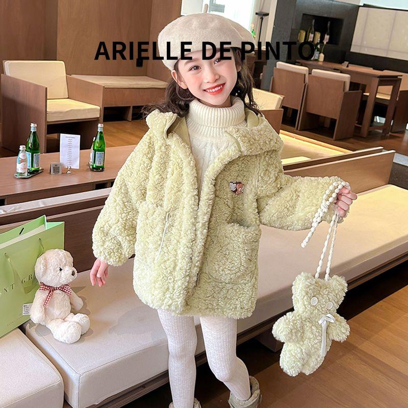 French Arielle De Pinto Girls  Outwear, Sweet and Cute Autumn and Winter Thickened Warm Clothing for Girls Green 130