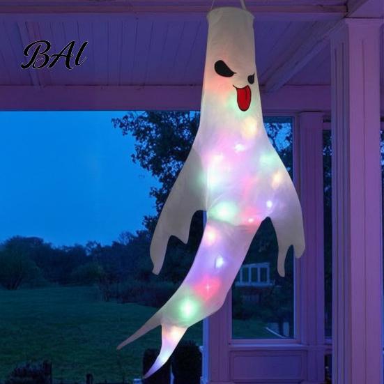 Festival Party Supplies 47 Inch Halloween Hanging Ghost Windsock with LED Lights, Luminous Flying Ghosts Knitted Fabric Flag Wind Socks for
