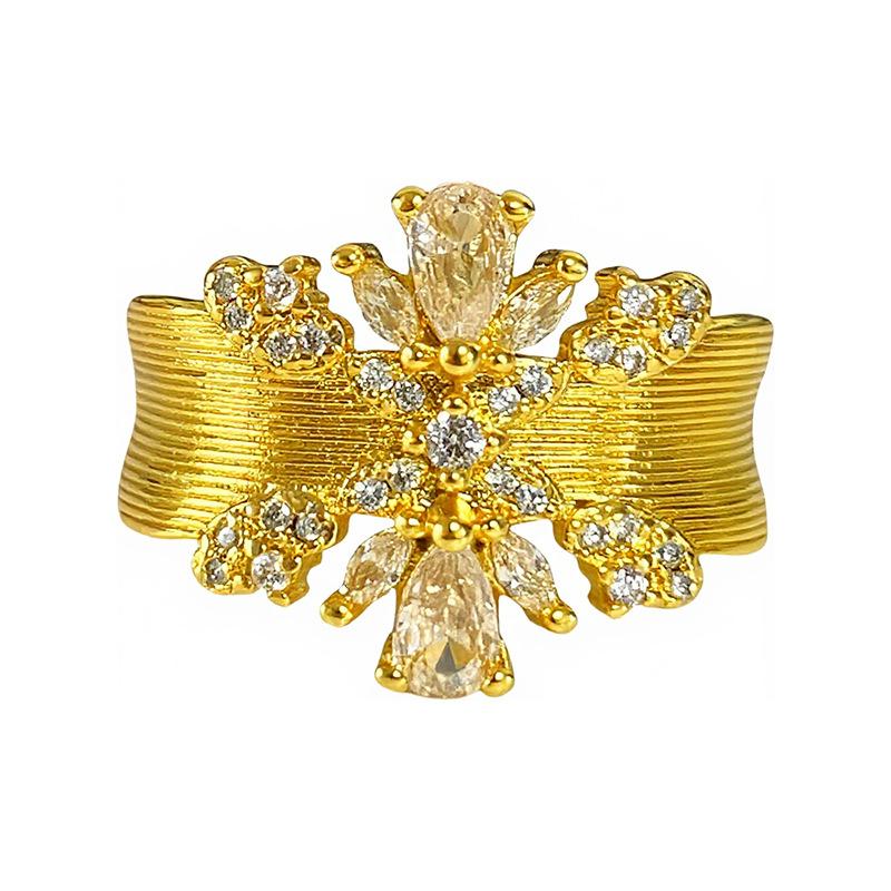 Medieval Vintage Premium Flash Diamond Retro Brushed Wide Version Open Ring Niche Light Luxury Stacked Ring Woman