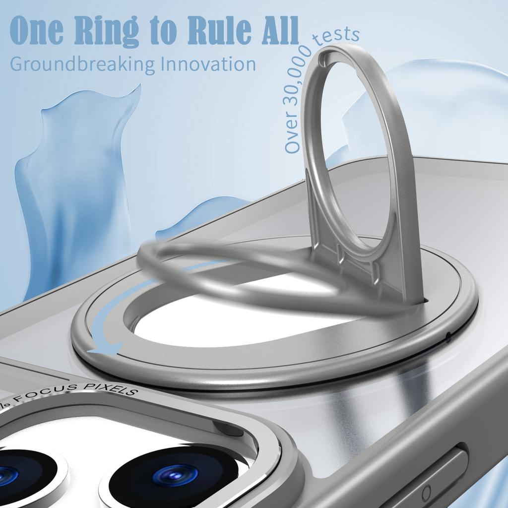 For iPhone 17 Pro Clear Back Case Rotating Kickstand TPU+PC Phone Cover Compatible with MagSafe