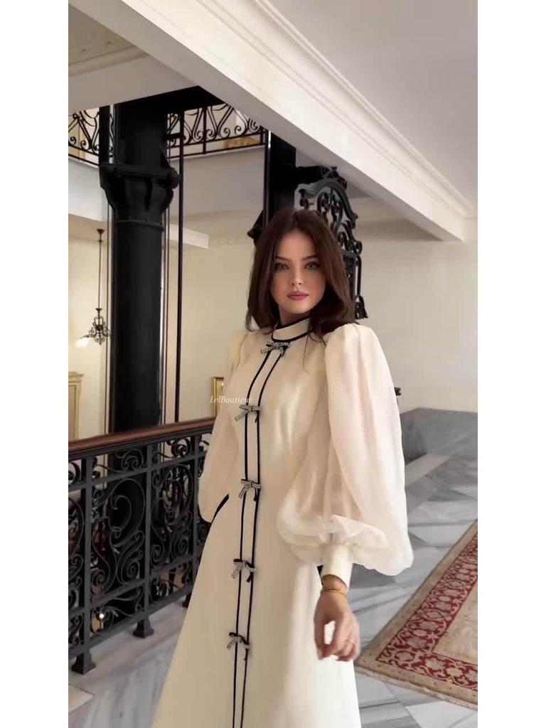 2025 Frühling Elegantes Vintage Schlankmachendes Langarmkleid für Damen