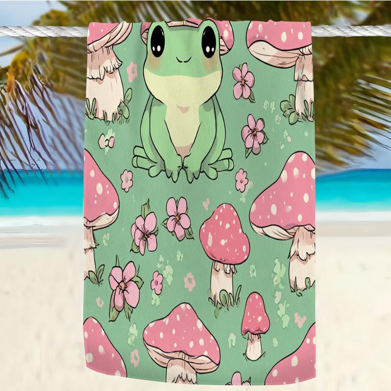 1pc Oversized Soft Microfiber Beach & Bath Towel with Cute Frog & Mushroom Floral pattern - Large Bath Sheet for s &, Swimming