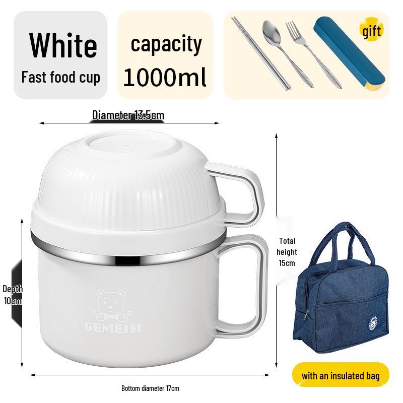 Zestaw lunchowy ze stali nierdzewnej: Izolowana miska na zupki instant z pokrywką, duża pojemność, zawiera pałeczki. Idealny dla studentów i dorosłych.