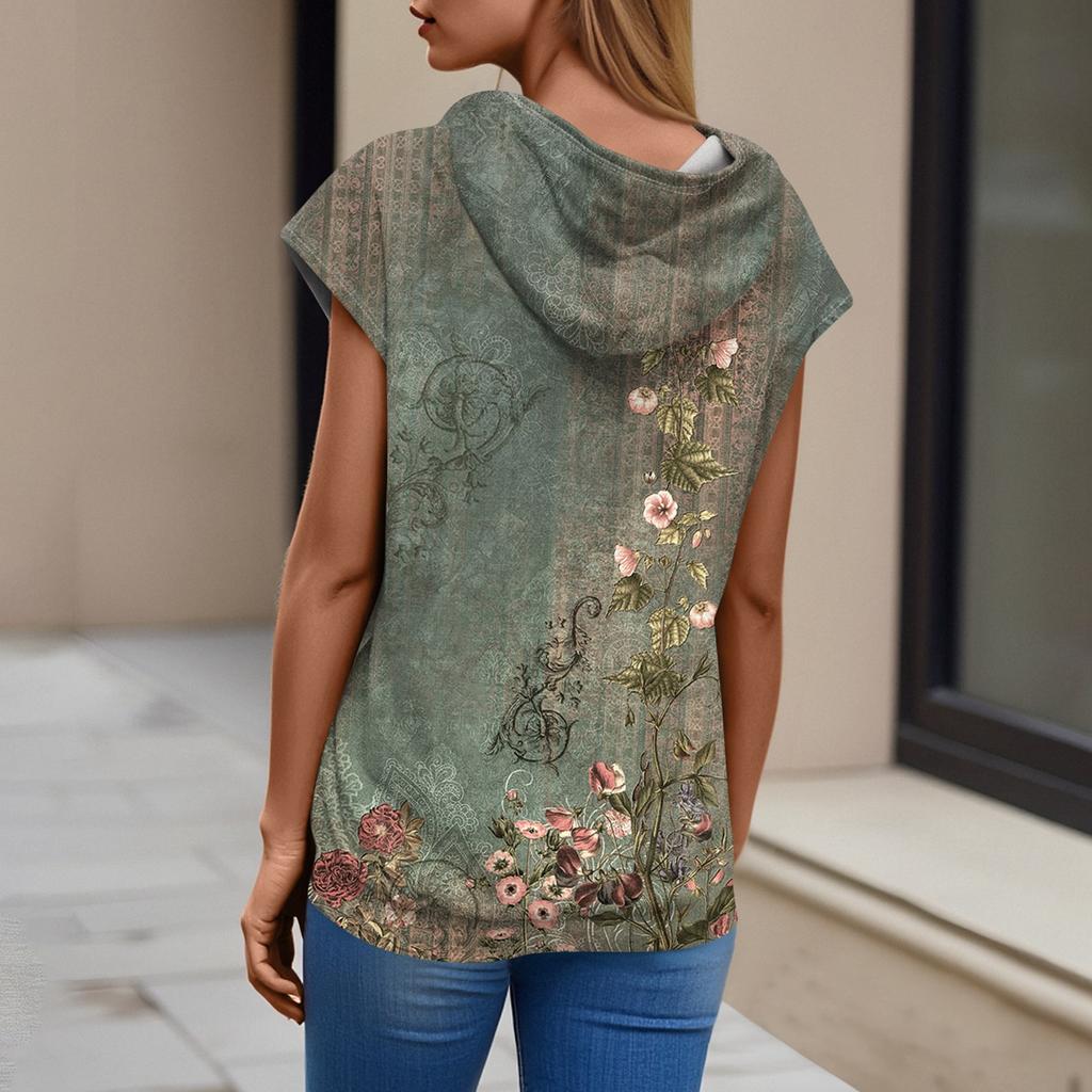 Women's Summer Hooded Sleeveless Tee Shirts  Hoodie Tunic Tops  Casual Loose Tunic Sweatshirts
