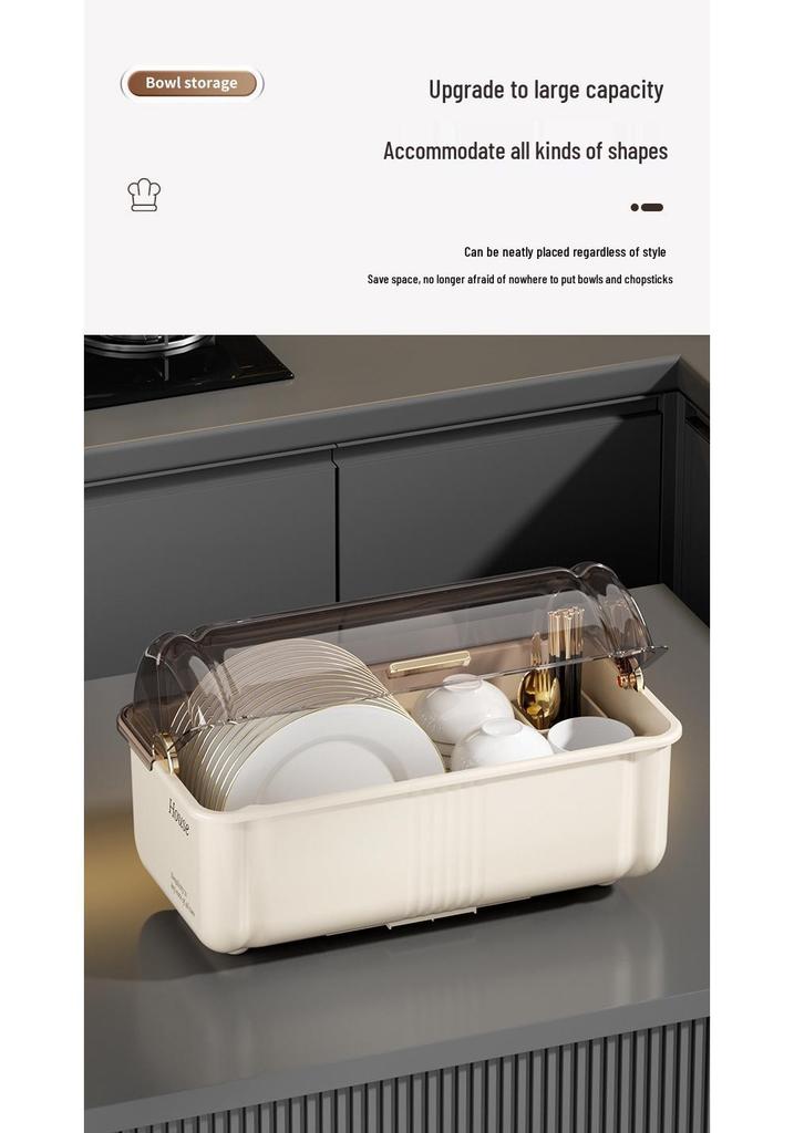 Kitchen Dish Rack Cabinet with Lid for Plates, Bowls, and Chopsticks